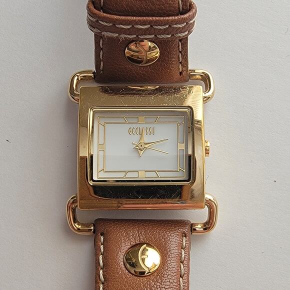 Vintage Watches Gossip Square Gold Watch Brown Leather Strap Classic Minimalist - Picture 9 of 10